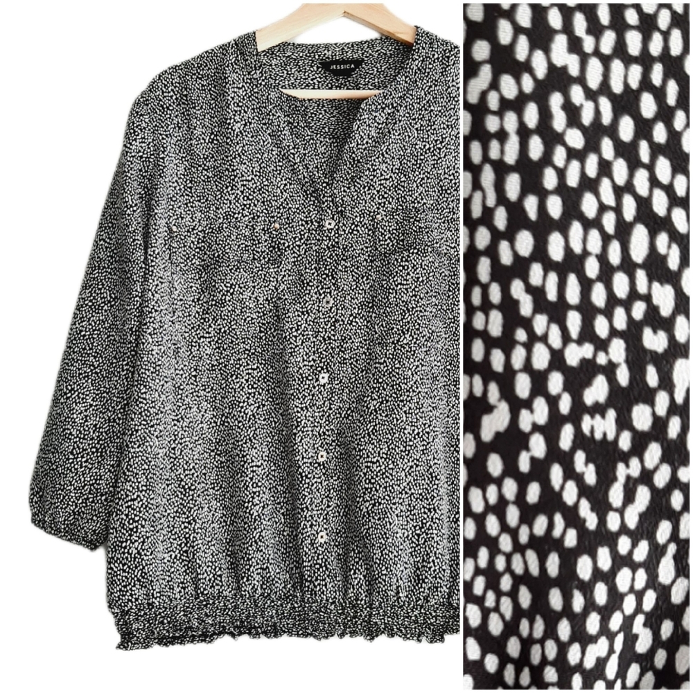🍒 JESSICA Dot Print B&W Light Blouse Top Sz XL Petite